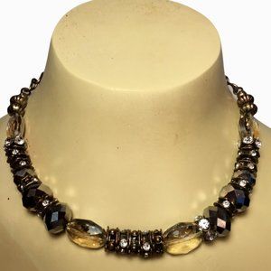Yousi signed glass bead rhinestone prism faceted copper accent necklace
